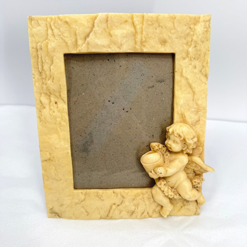 Cherub Angel Faux Stone Picture Frame‎ Cream Cottage Core Shabby Chic Decor